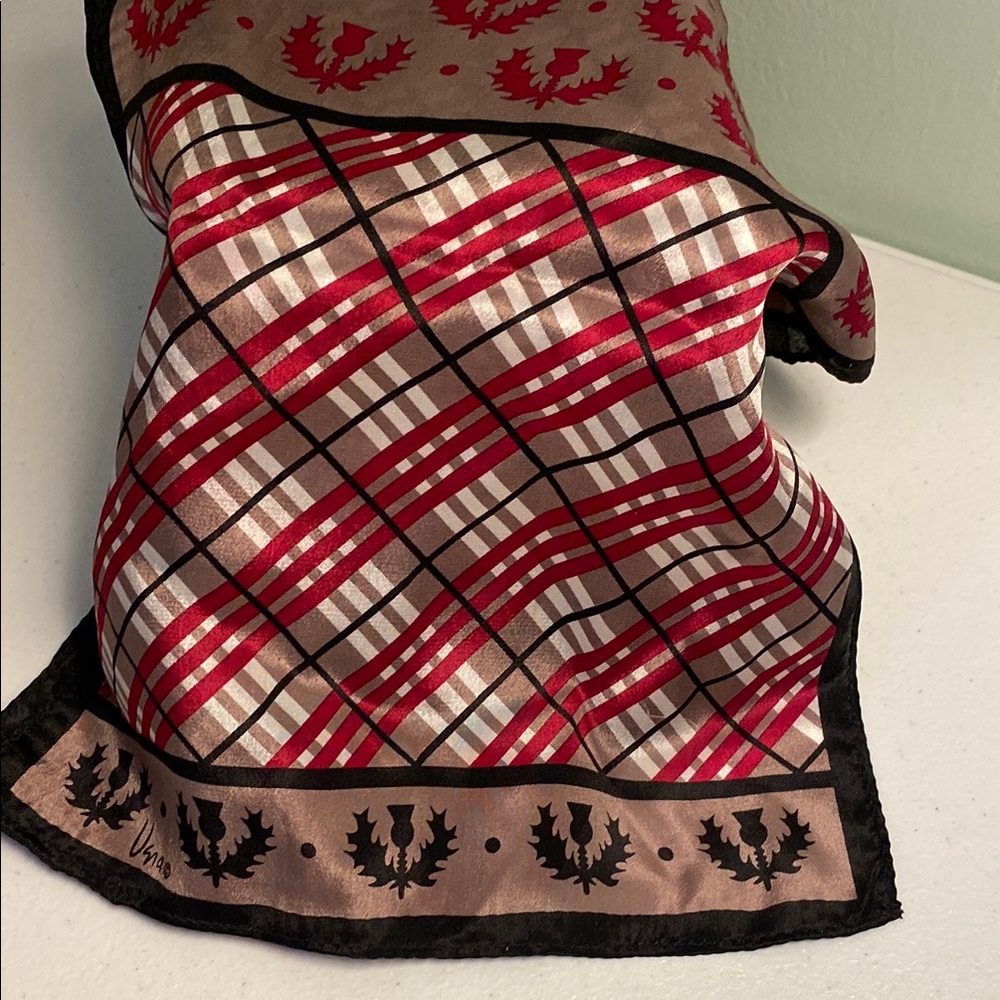 Vera Patterned Scarf with Red and Gray Accents